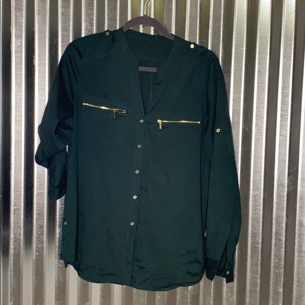 Calvin Klein green women’s blouse w/ gold detail